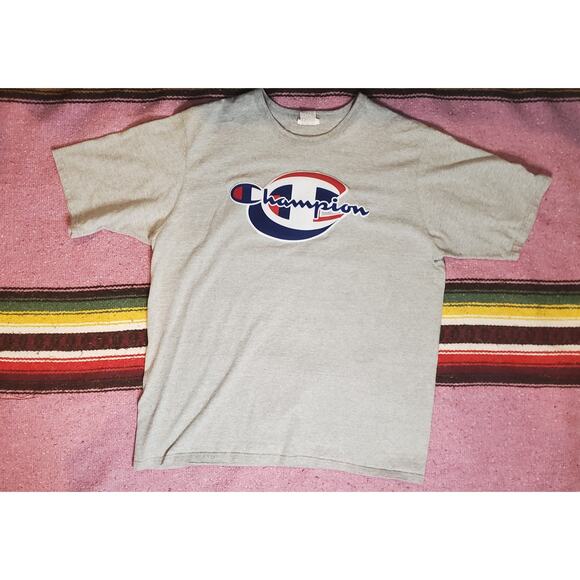 Champion Big Patch Embroidered Logo Gray Shirt 2XL - Picture 1 of 6